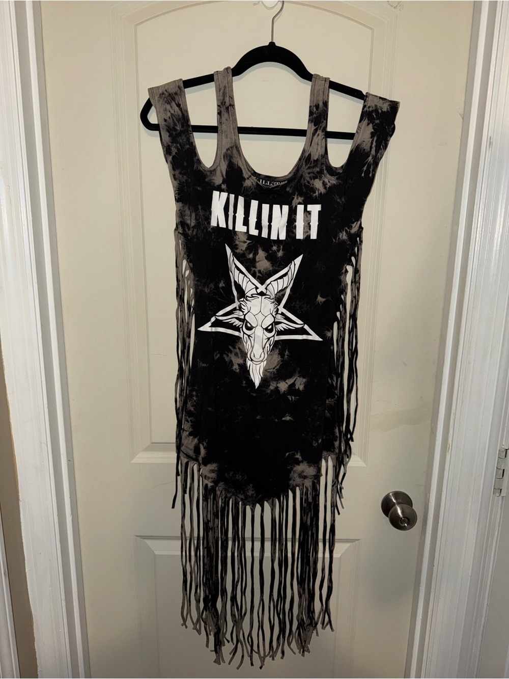 KILLSTAR - Killin' It Fringe Women’s Tie-dye Black and White Dress Size Small